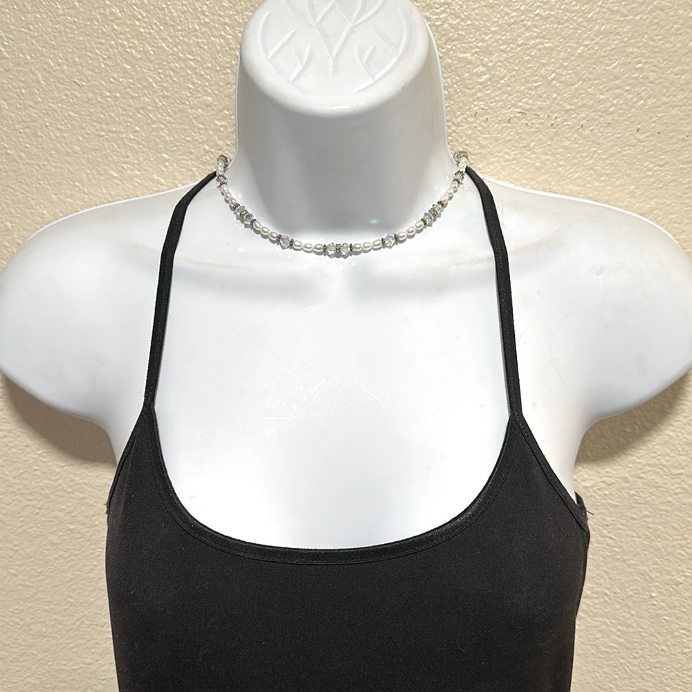 925 sterling silver fresh water pearl & crystal 17” necklace - Picture 2 of 5